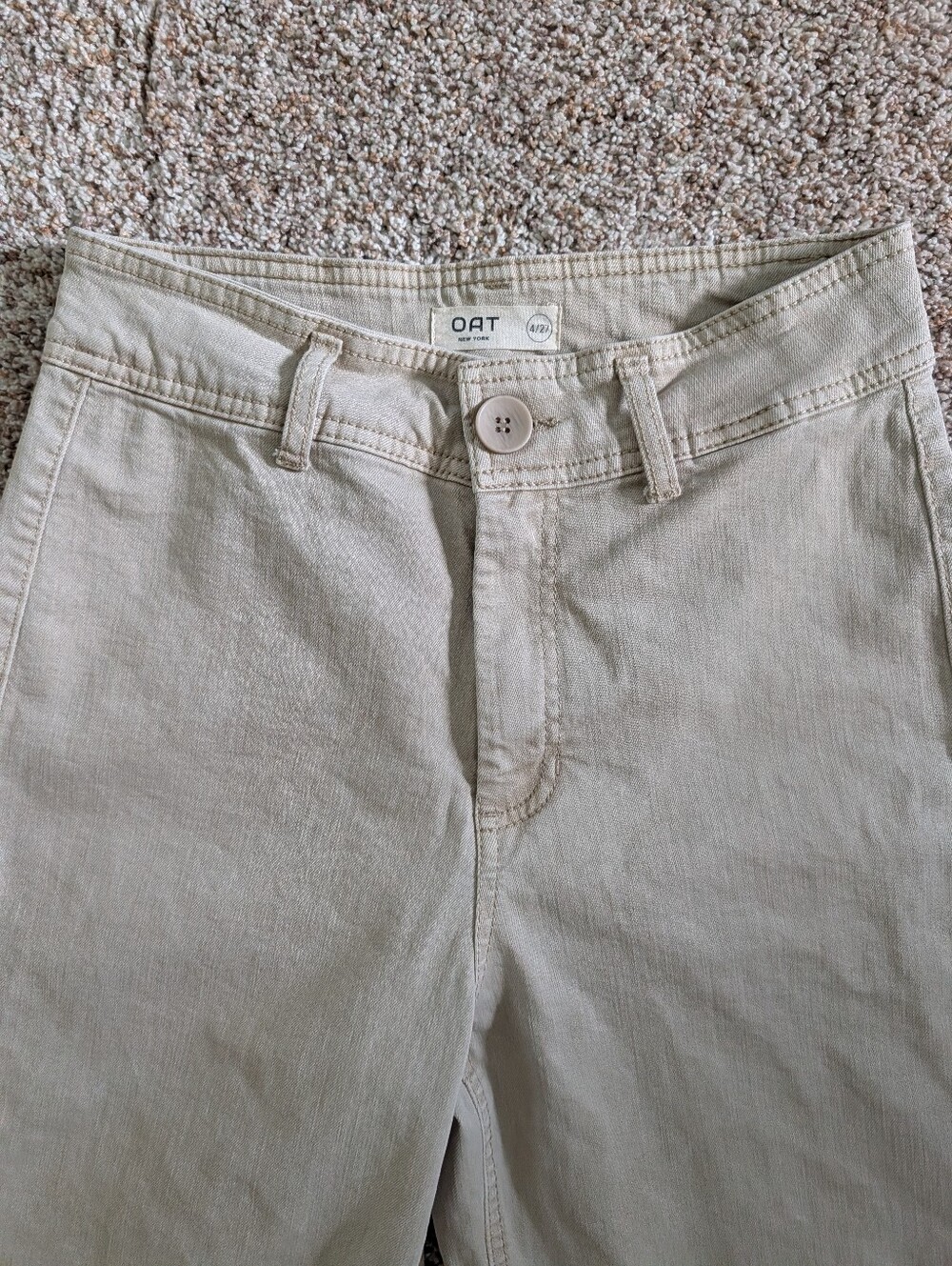 Oat New York Cropped Raw Hem Beige Pants
